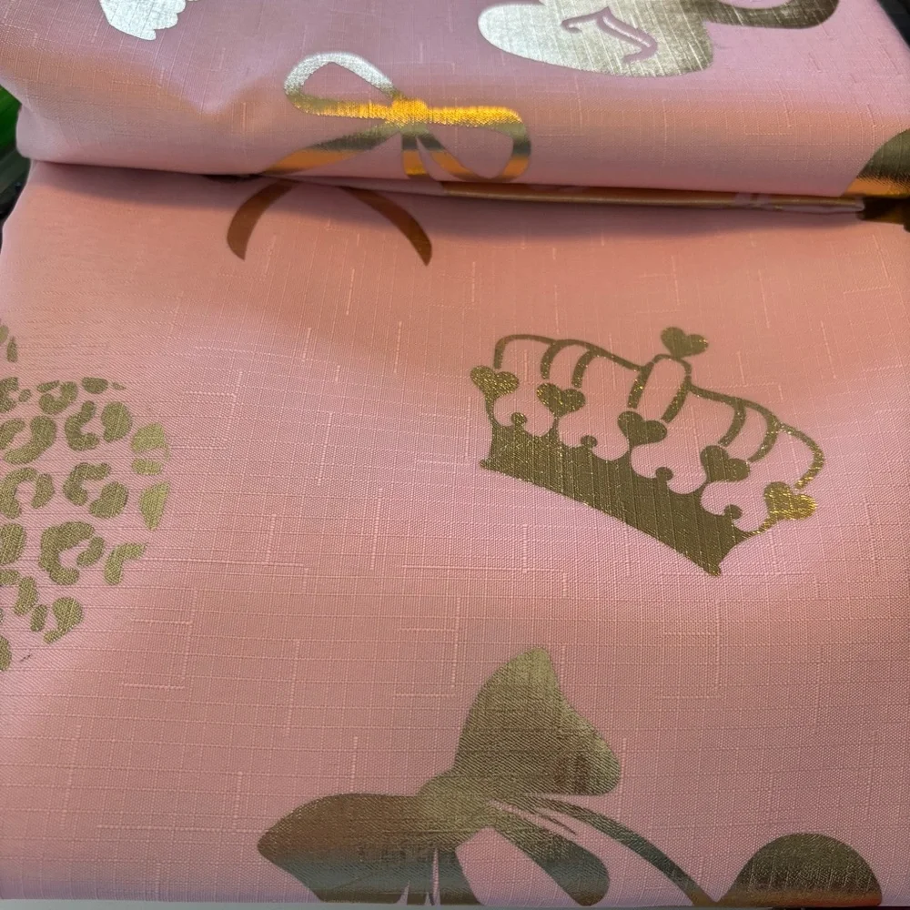 JUICY COUTURE Blush Pink & Metallic Gold Fabric Shower/Bathtub Shower Curtain